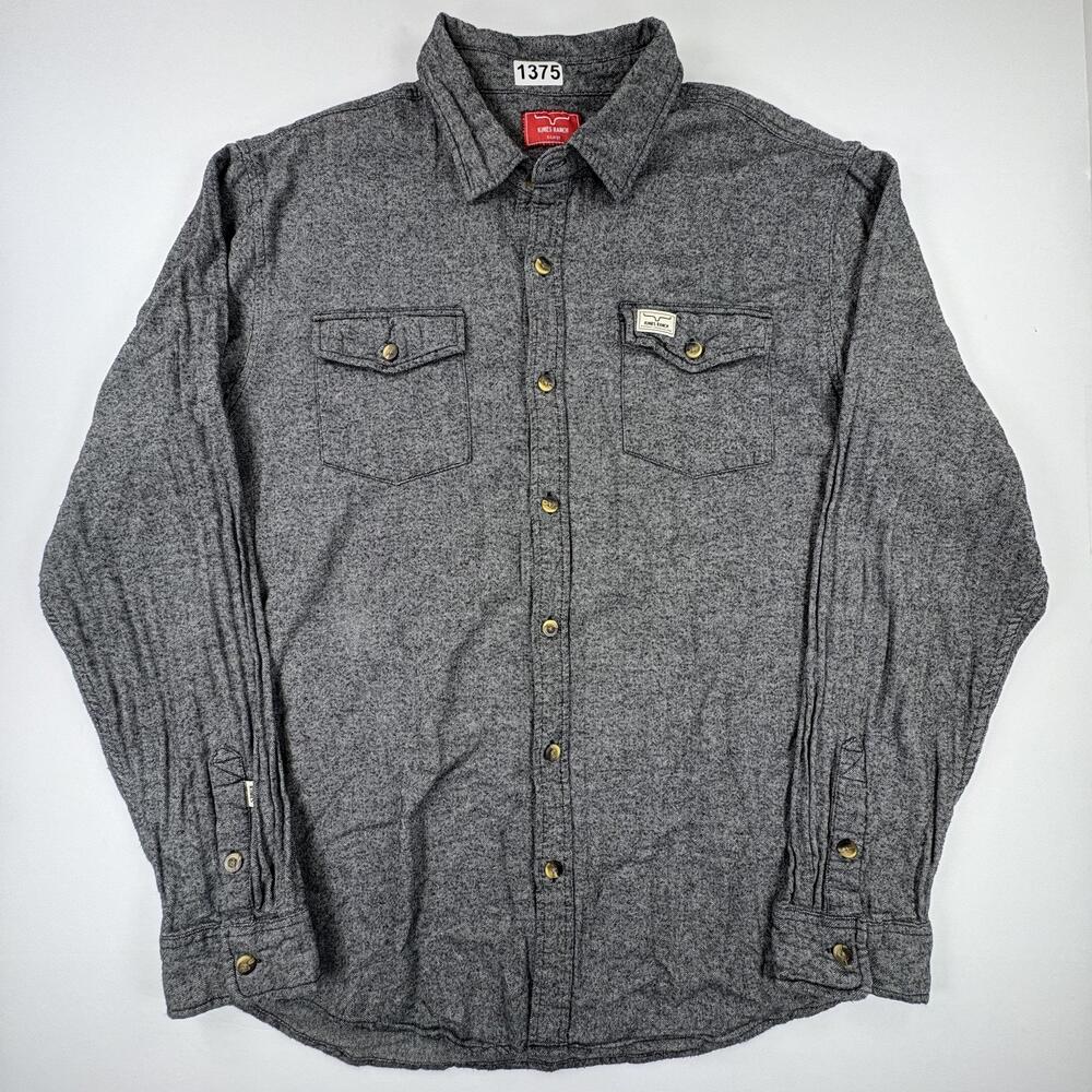 Kimes Ranch Shirt Mens XL Gray Herringbone Twill Long Sleeve Button Up Western